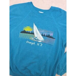 Vtg 1988 Oswego NY Scenic Sailboat Sweatshirt Blue Tourist‎ Graphic USA Lake L ?
